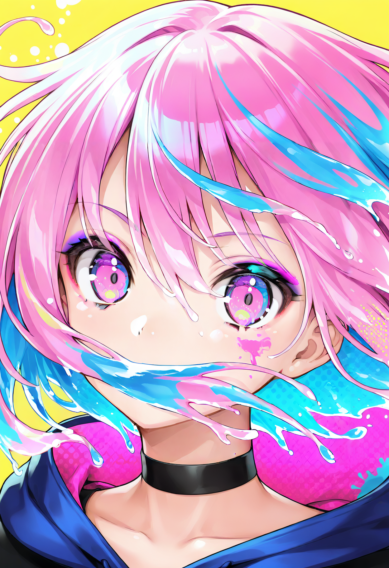 03598-3963779128-solo, yellow background, choker, multicolored eyes, looking at viewer, 1girl, black choker, portrait, multicolored hair, simple.png